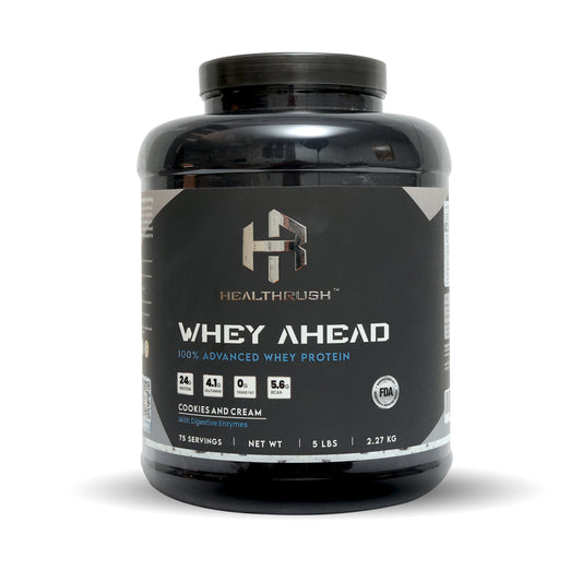 Healthrush Advanced Whey Protein Cookies and Cream container